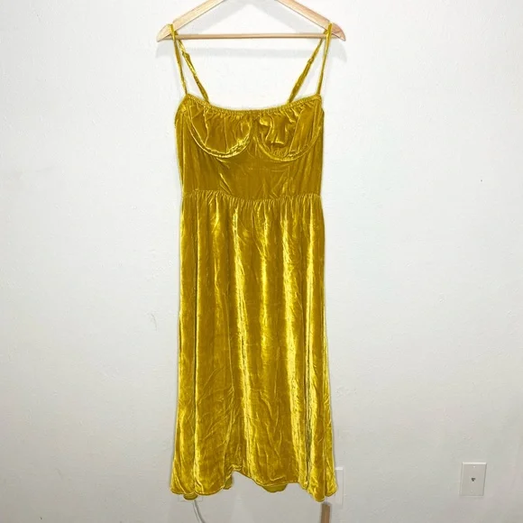 Reformation Inessa Velvet Midi Dress In Turmeric 10 NWT - Picture 4 of 9
